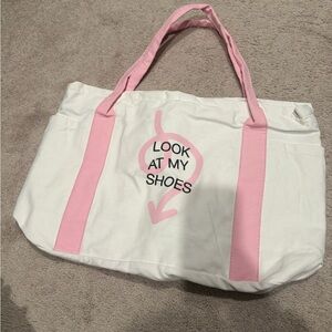 DSW White Canvas Tote with Pink Accents and Graphic